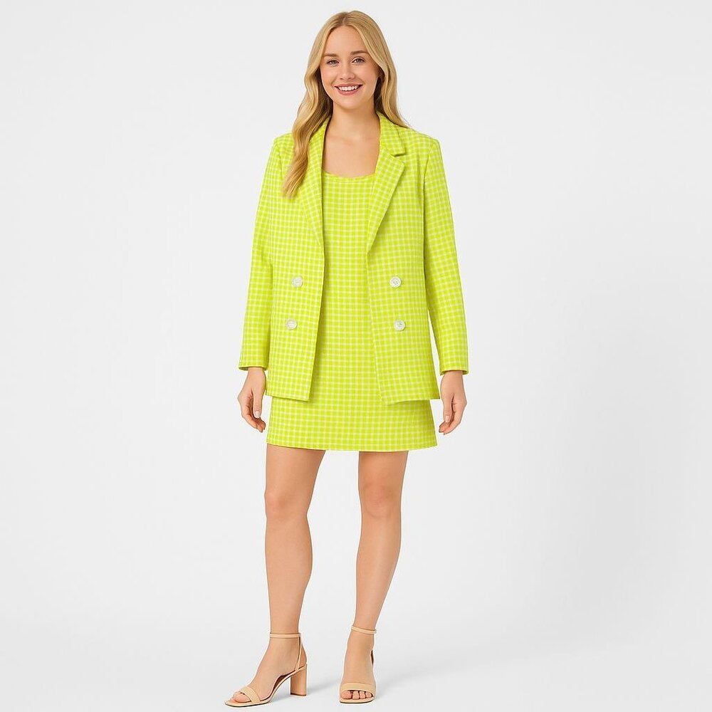 2/$35 Size 10 Green & White Gingham Checkered Dress & Blazer Set Urban Threads